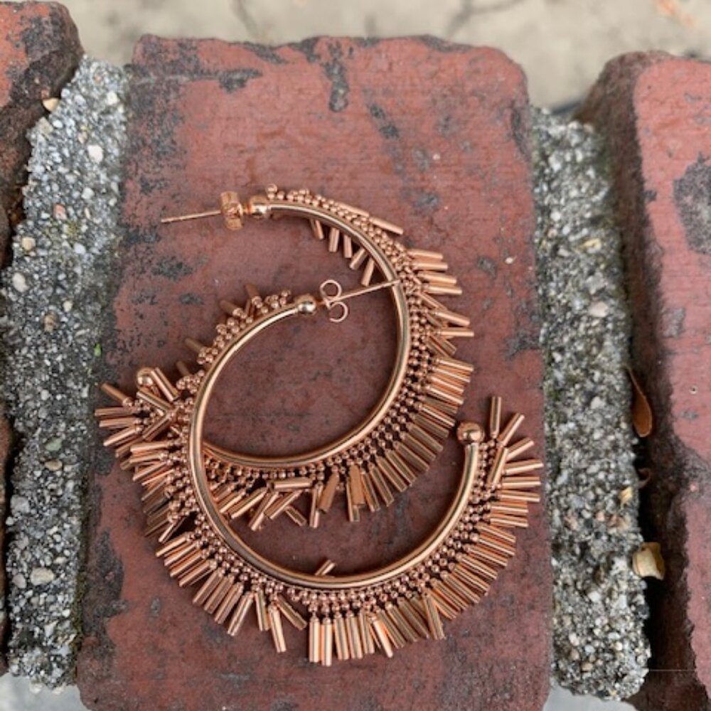 Nickho Rey Rosegold Large Hoop Fringe Earrings